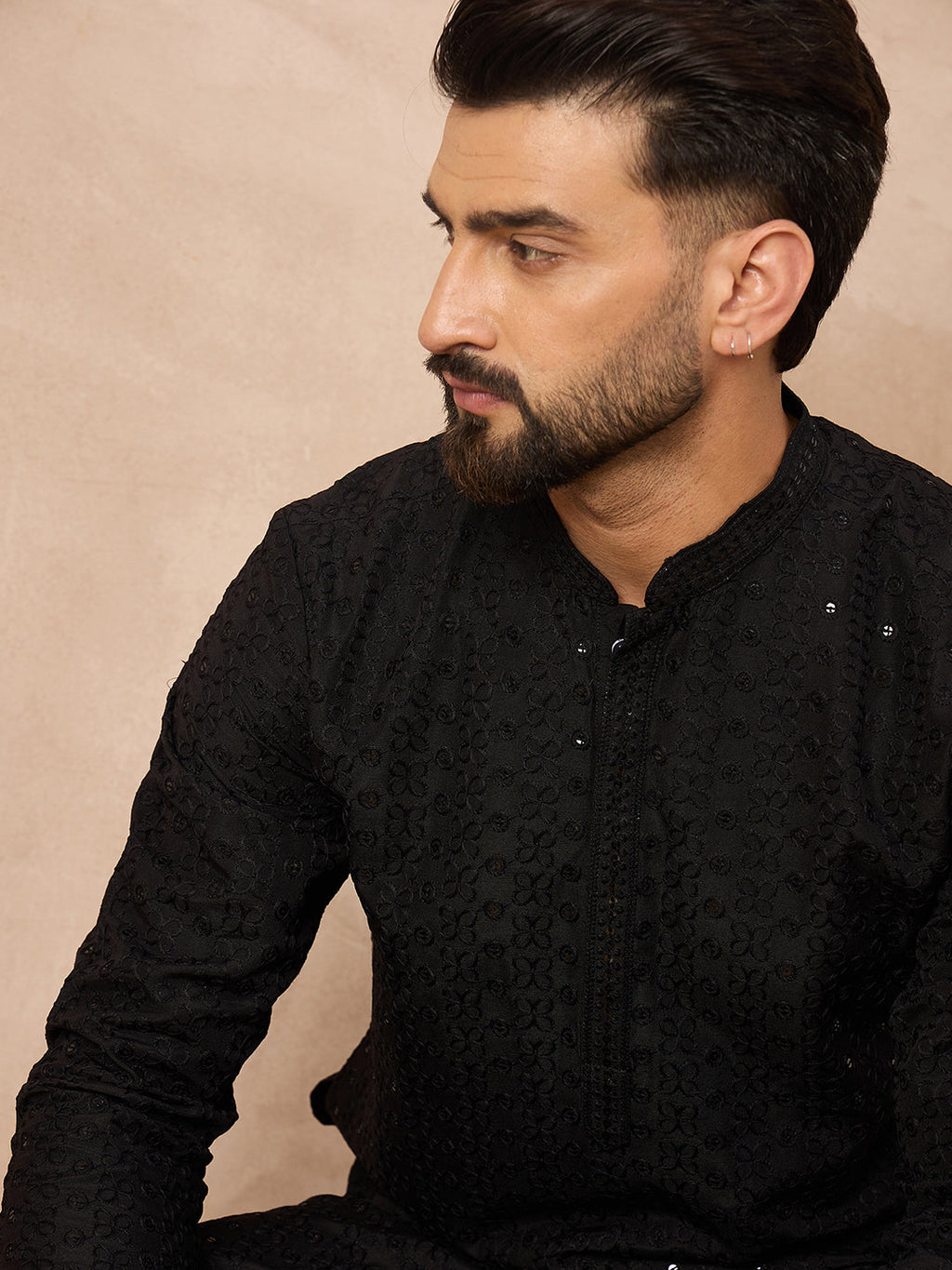 Men Black Viscose Rayon Solid Embroidered Straight Kurta-MKU1190