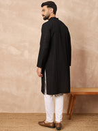 Men Black Viscose Rayon Solid Embroidered Straight Kurta-MKU1190