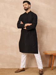 Men Black Viscose Rayon Solid Embroidered Straight Kurta-MKU1190