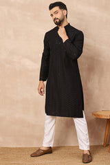 Black Viscose Rayon Solid Embroidered Chikankari Straight Kurta HOPMKU1190