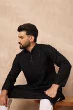 Black Viscose Rayon Solid Embroidered Chikankari Straight Kurta HOPMKU1190