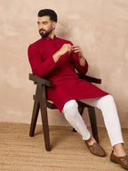 Men Maroon Viscose Rayon Solid Embroidered Straight Kurta-MKU1191