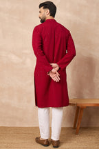Maroon Viscose Rayon Embroidered Solid Straight Kurta With Trousers MKSET1191