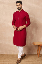 Maroon Viscose Rayon Embroidered Solid Straight Kurta With Trousers MKSET1191