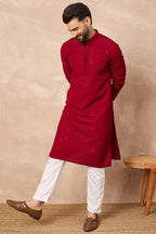 Maroon Viscose Rayon Embroidered Solid Straight Kurta With Trousers MKSET1191