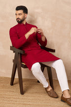 Maroon Viscose Rayon Embroidered Solid Straight Kurta With Trousers MKSET1191
