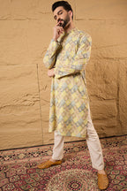 Yellow Viscose Rayon Bandhani Embroidered Straight Kurta HOPMKU1192