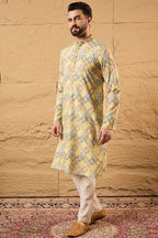 Yellow Viscose Rayon Bandhani Embroidered Straight Kurta MKU1192