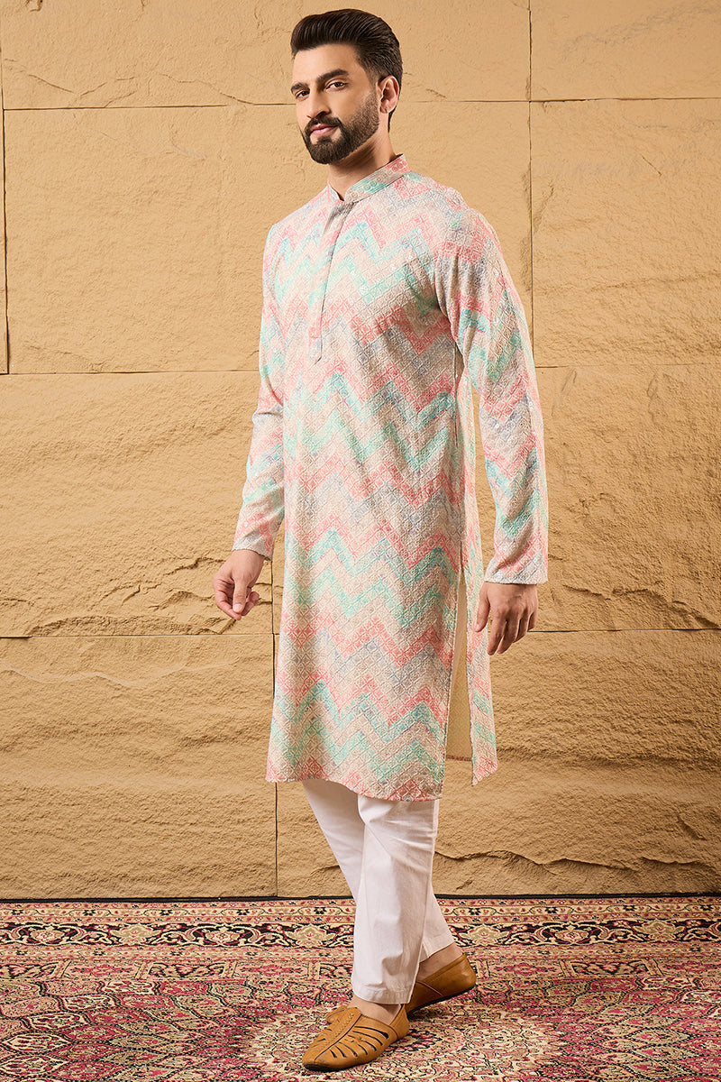 Multicolour Viscose Rayon Geometric Embroidered Straight Kurta HOPMKU1193