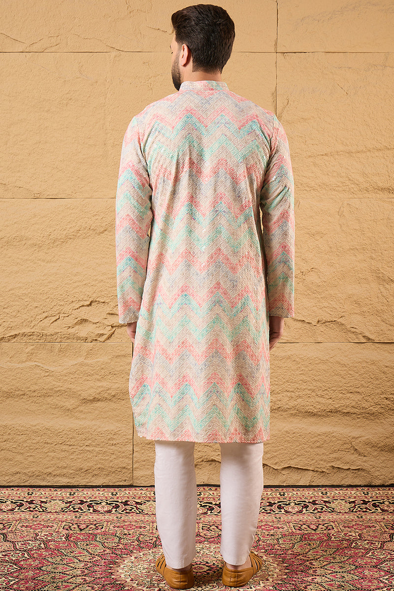 Multi Viscose Rayon Geometric Embroidered Straight Kurta MKU1193