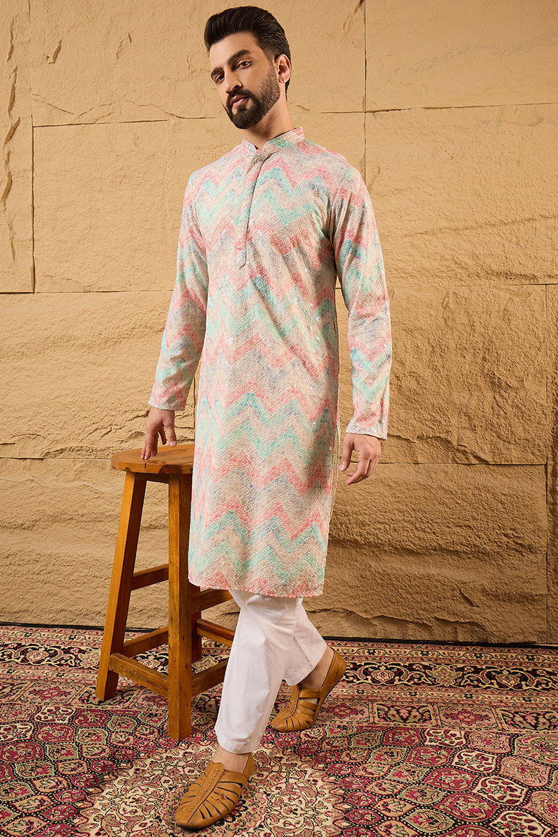 Multi Viscose Rayon Geometric Embroidered Straight Kurta MKU1193
