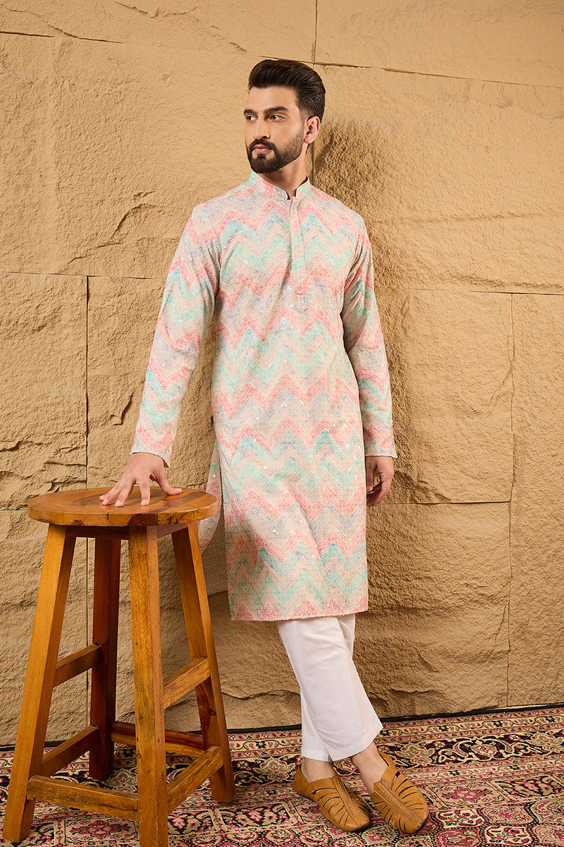 Multicolour Viscose Rayon Geometric Embroidered Straight Kurta HOPMKU1193