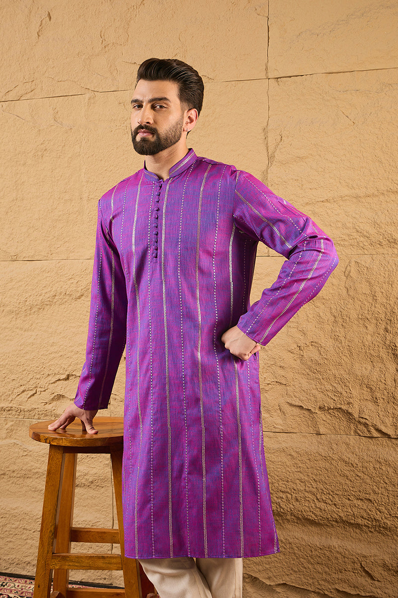 Purple Cotton Solid Embroidered Sequins Straight Kurta HOPMKU1194