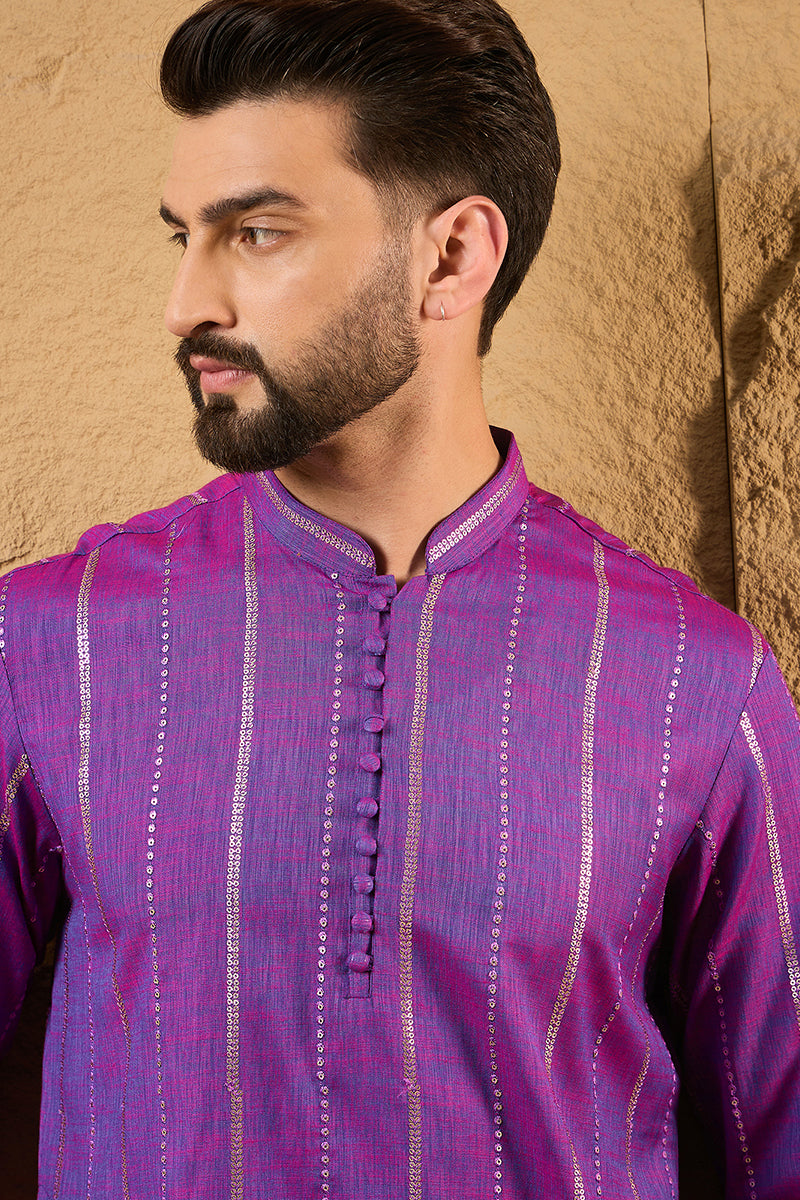 Purple Cotton Solid Embroidered Sequins Straight Kurta HOPMKU1194