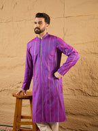 Men Purple Cotton Solid Embroidered Straight Kurta-MKU1194