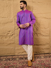 Men Purple Cotton Solid Embroidered Straight Kurta-MKU1194