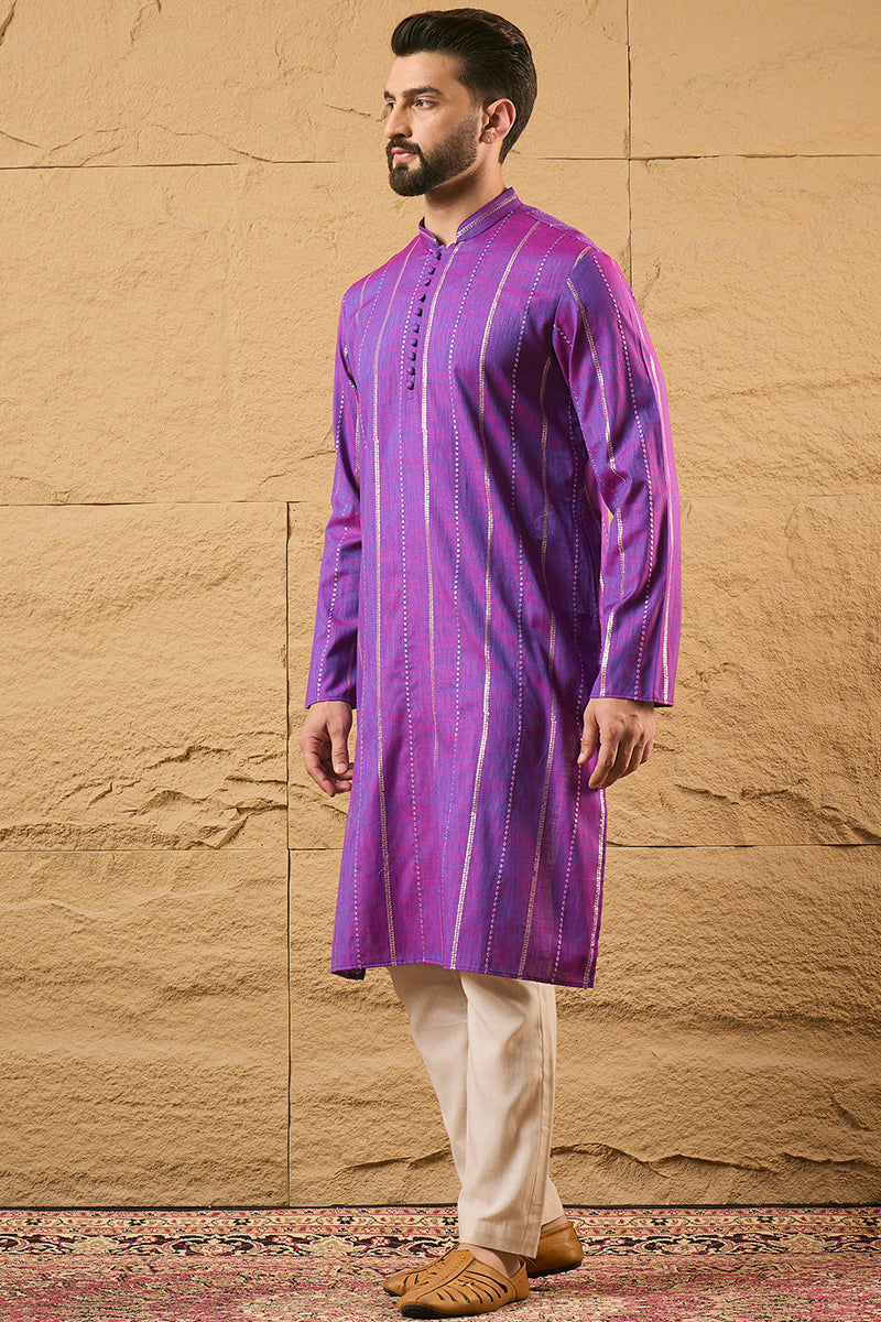Purple Cotton Solid Embroidered Sequins Straight Kurta HOPMKU1194
