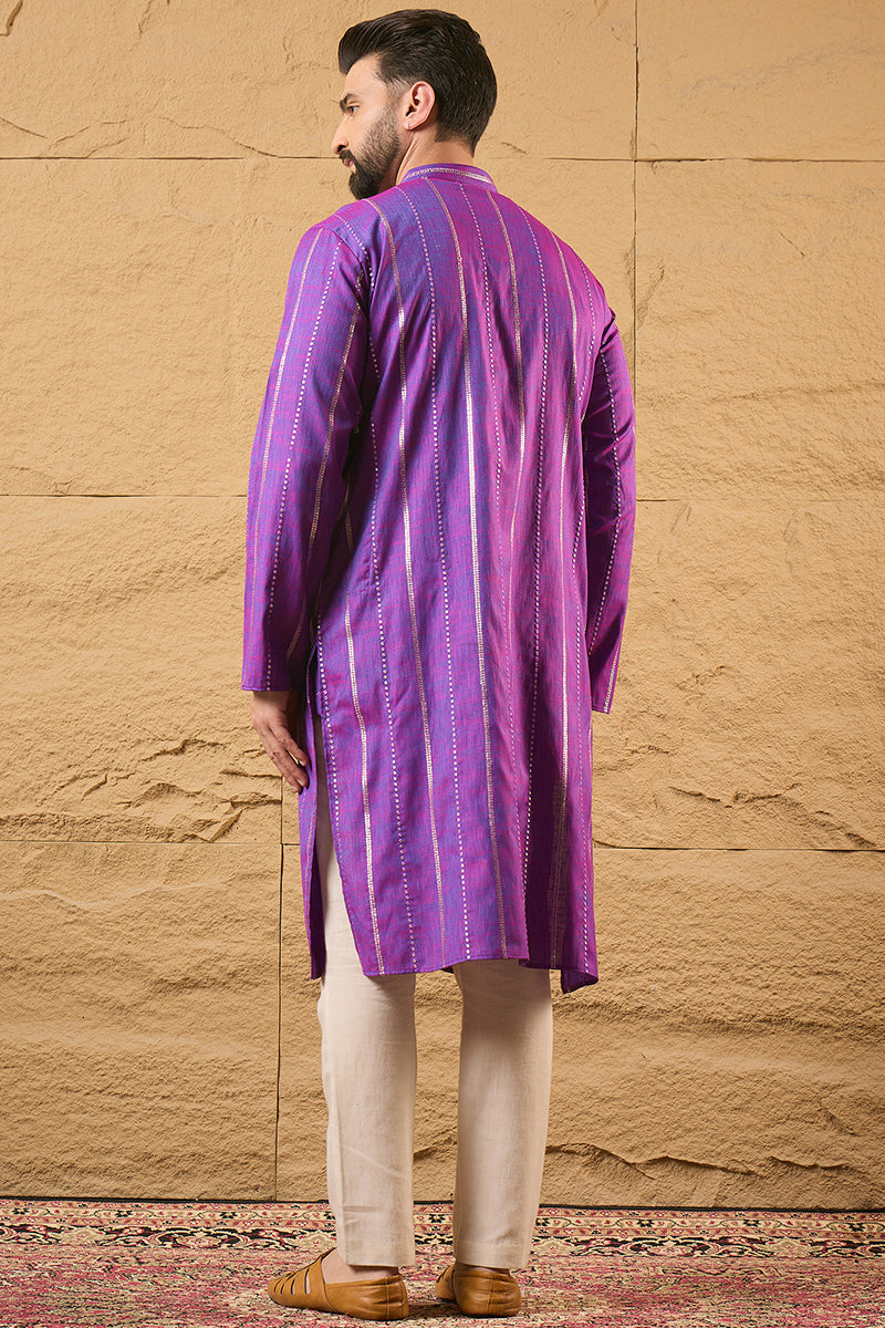 Purple Cotton Solid Embroidered Sequins Straight Kurta HOPMKU1194