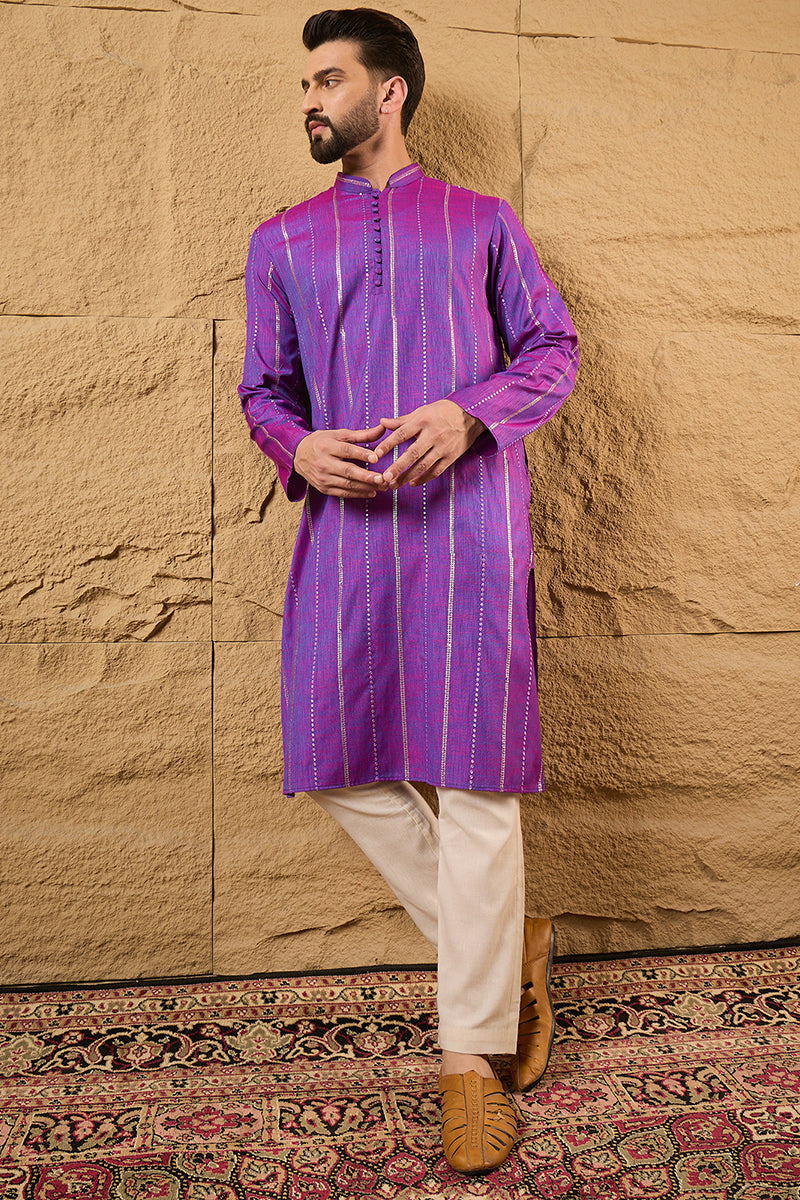 Purple Cotton Solid Embroidered Sequins Straight Kurta HOPMKU1194