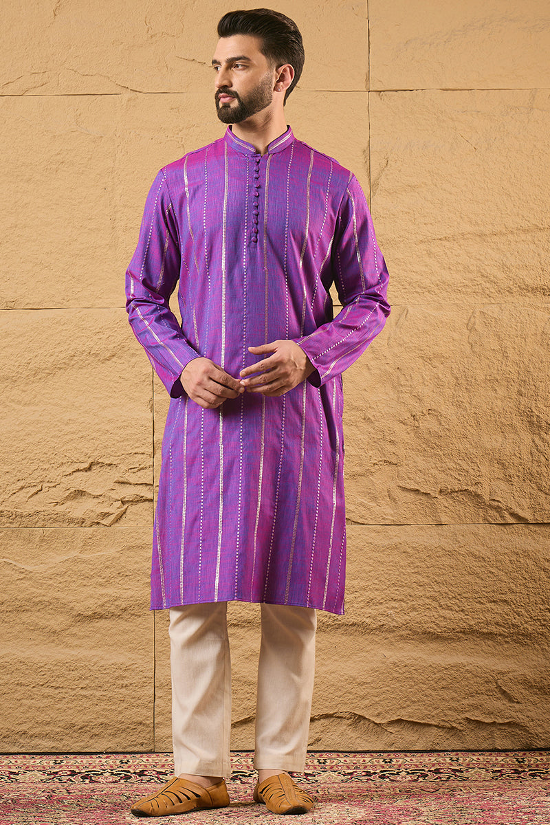 Purple Cotton Solid Embroidered Sequins Straight Kurta HOPMKU1194