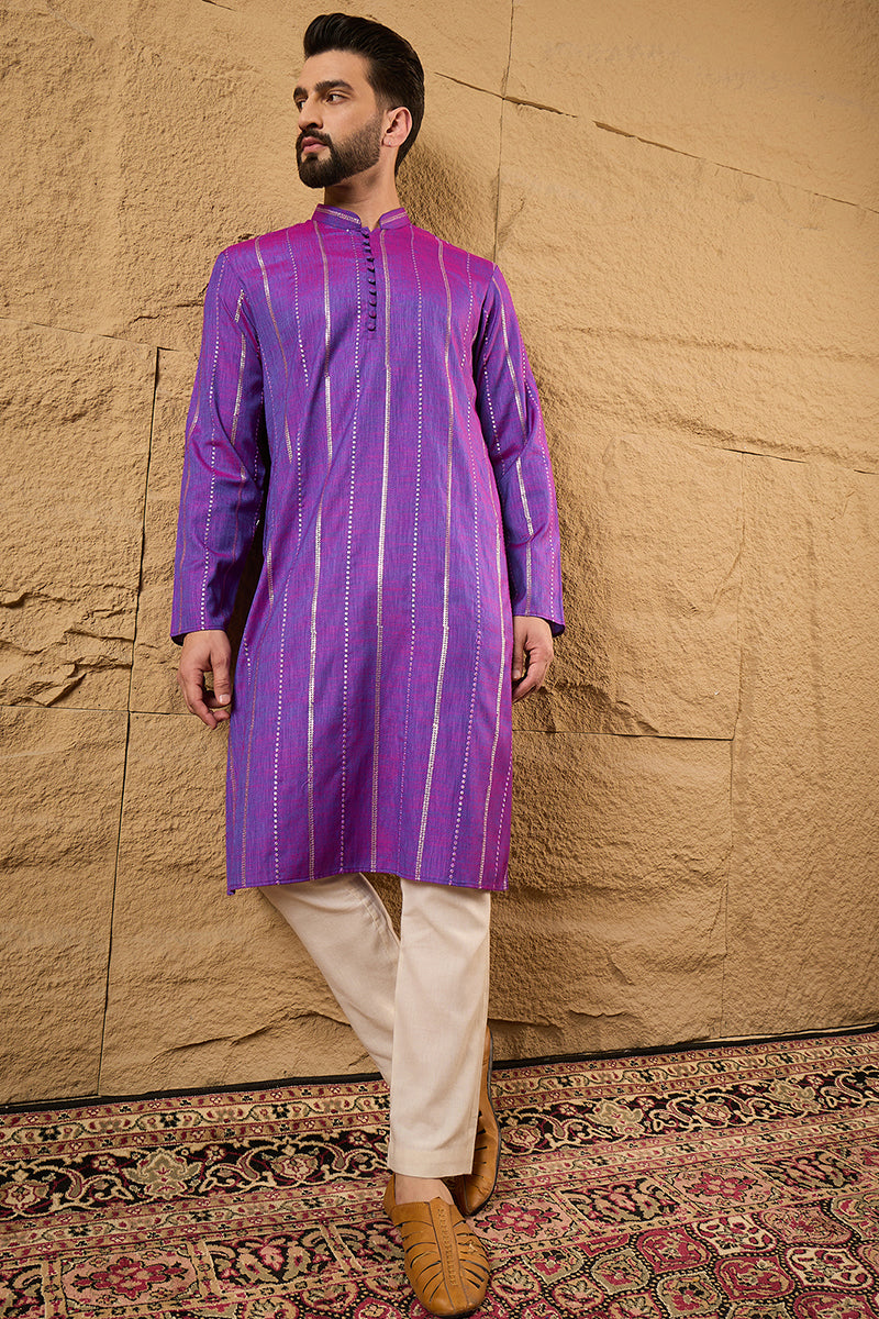 Purple Cotton Solid Embroidered Sequins Straight Kurta HOPMKU1194