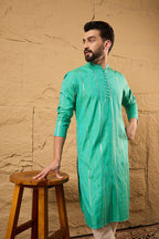 Turquoise Blue Pure Cotton Embroidered Straight Kurta HOPMKU1195