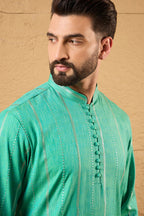 Turquoise Blue Pure Cotton Embroidered Straight Kurta HOPMKU1195