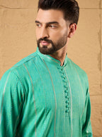 Men Turquoise Blue Cotton Solid Embroidered Straight Kurta-MKU1195