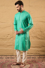 Turquoise Blue Pure Cotton Embroidered Straight Kurta HOPMKU1195