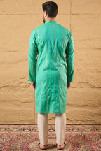 Turquoise Blue Pure Cotton Embroidered Straight Kurta HOPMKU1195