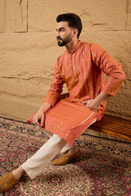 Orange Pure Cotton Embroidered Straight Kurta HOPMKU1196