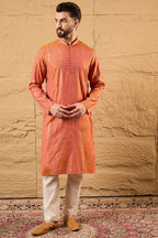 Orange Pure Cotton Embroidered Straight Kurta HOPMKU1196