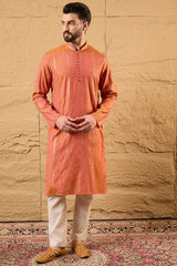 Orange Pure Cotton Embroidered Straight Kurta HOPMKU1196