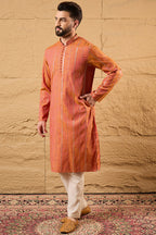 Orange Pure Cotton Embroidered Straight Kurta HOPMKU1196