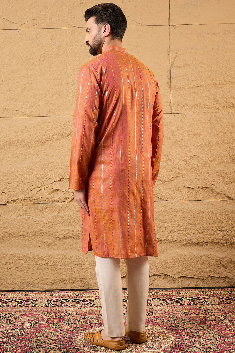Orange Pure Cotton Embroidered Straight Kurta HOPMKU1196