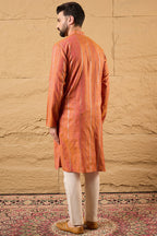 Orange Pure Cotton Embroidered Straight Kurta HOPMKU1196