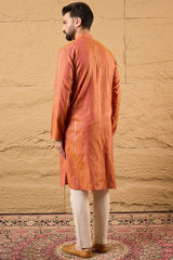 Orange Pure Cotton Embroidered Straight Kurta HOPMKU1196