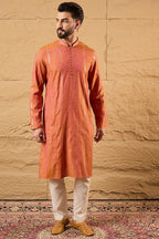 Orange Pure Cotton Embroidered Straight Kurta HOPMKU1196