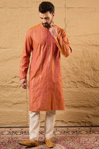 Orange Pure Cotton Embroidered Straight Kurta HOPMKU1196