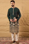Green Georgette Embroidered Mandarin Collar Straight Kurta MKU1199