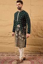 Green Georgette Embroidered Mandarin Collar Straight Kurta MKU1199