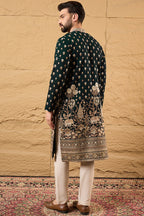 Green Georgette Embroidered Mandarin Collar Straight Kurta MKU1199