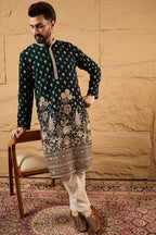 Green Georgette Embroidered Mandarin Collar Straight Kurta MKU1199