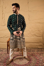 Green Georgette Embroidered Mandarin Collar Straight Kurta MKU1199