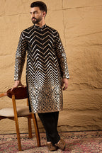 Black Georgette Embroidered Mandarin Collar Straight Kurta MKU1200