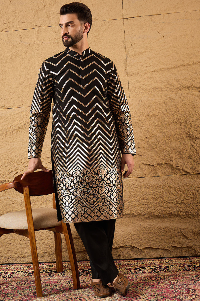 Black Georgette Embroidered Mandarin Collar Straight Kurta MKU1200