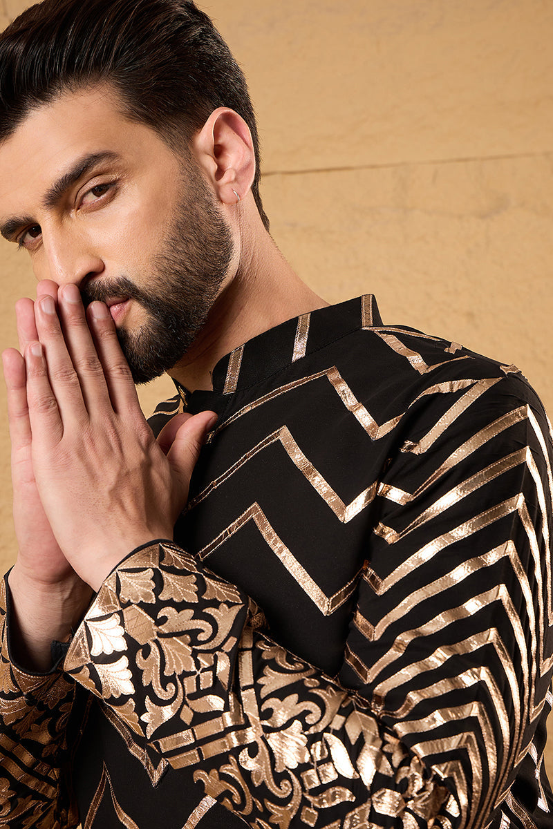 Black Georgette Embroidered Mandarin Collar Straight Kurta MKU1200