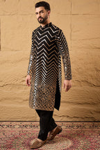 Black Georgette Embroidered Mandarin Collar Straight Kurta MKU1200