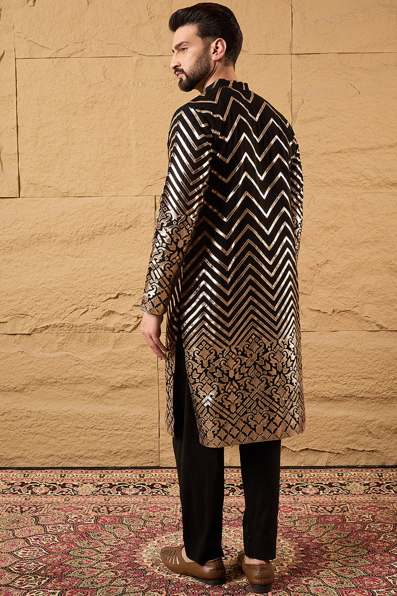 Black Georgette Embroidered Mandarin Collar Straight Kurta MKU1200