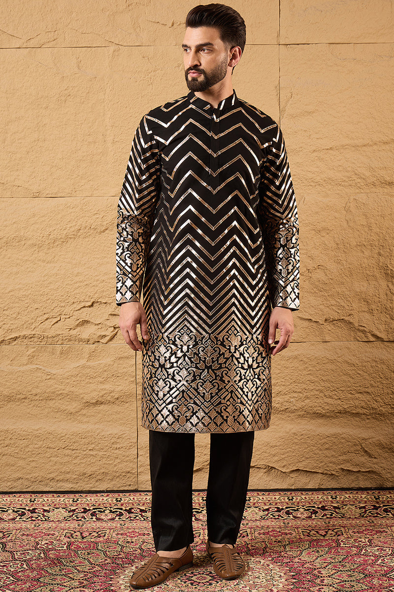 Black Georgette Embroidered Mandarin Collar Straight Kurta MKU1200